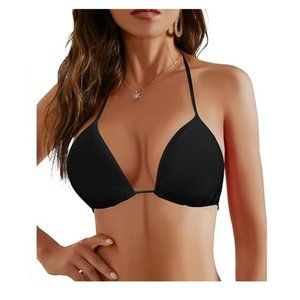 String Bikini Set Black Halter Bikini Top Low Rise Bikini Bottom Triangle Bikini